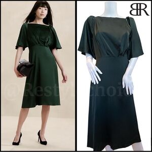 Banana Republic dark forest Green flutter sleeve Midi Dress